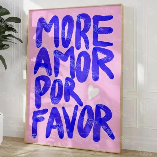 SHINERING Maximalist, Farbenfrohes, Eklektisches Rosa, „More Amor Por Favor“-Liebeszitat, Wandkunst, Leinwandbild, Poster Für Wohnzimmer, Heimdekoration, A1 50X70Cm Kein Rahmen