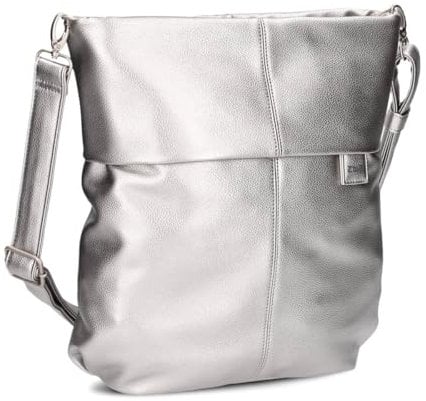 Zwei Damen Handtasche Mademoiselle.M M12 Umhängetasche 7 Liter Crossbody Bag, Schultertasche in DIN-A4-Größe, Schlüsselring, Geheimfach, inkl. extra kurzen abnehmbaren Schultergurt (silver)