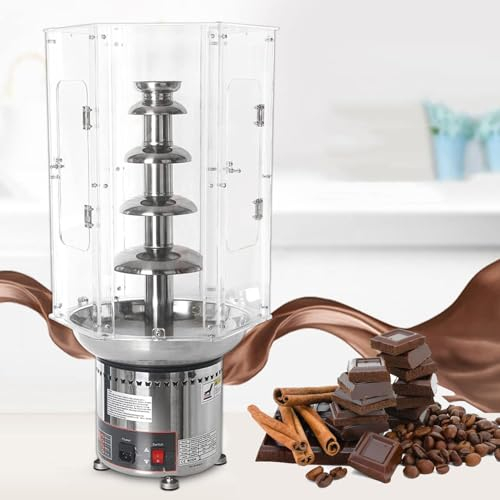 Chocolate Fountain with Acrylic Cover - 4/5/6/7 Tier Stainless Steel Fondue Set for Commercial Household Wedding Birthday - Sauce Melting Pot and Fondue Kit