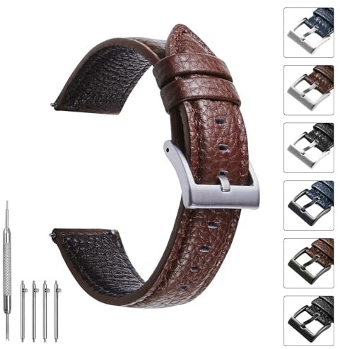 TODYSTRAP Uhrenarmband 22mm Leder, Uhrenarmbänder für Herren aus Braun Lychee-Leder, Ersatz, Weiche, Smartwatch Armband, 20mm 22mm