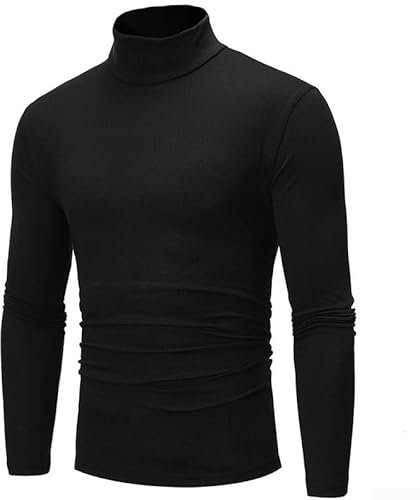 Pull à col roulé élégant et confortable pour homme, couleur unie, coupe ajustée (S noir)