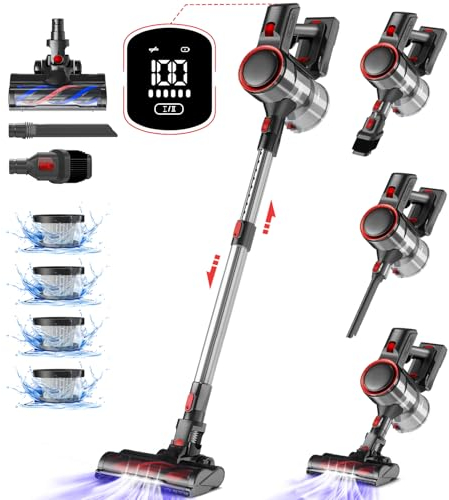 Authmic Akku Staubsauger, 45000Pa/50 Mins Staubsauger Kabellos mit Smart Display, Staubsauger mit Touchscreen und Anti-Tangle-Bürste, für Teppich, Hartboden und Tierhaare