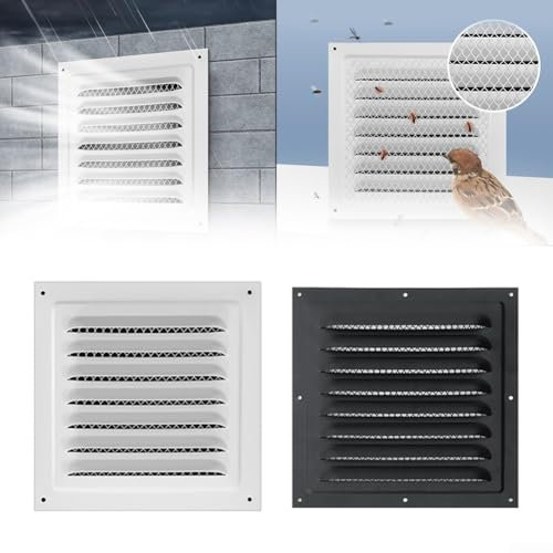 Rejilla de ventilación cuadrada de acero inoxidable de 20 x 20 cm, rejilla de ventilación, cubierta de flujo de aire, para techo, instalación de pared lateral (2 unidades, blanco)