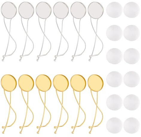 GOMAKERER 24 Stück Gebogene Haarspangen Mit Blanker Runder Ablage Haarnadeln Aus Messing Mit 19.5mm Klaren Cabochons Rohling Für Haarnadelfassungen Zum Selbermachen von Gewölbten Kameen Haarspangen