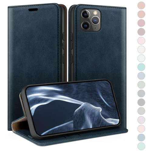 HUOUH for iPhone 11 Pro 5.8 Wallet case with RFID Blocking PU Leather,Flip Folio Book covers,Credit Card Holder Shockproof Phone case Women Men for Apple 11 Pro case Dark Blue