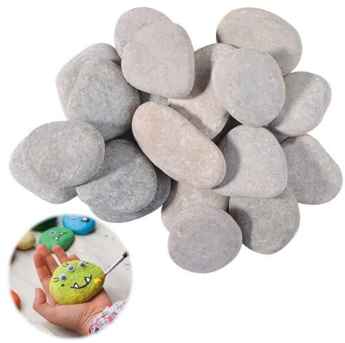 URHRHU Steine zum Bemalen 20 Stück Steinscheibe zum Deko 4-6cm Flache Steine zum Bemalen Kies Dekosteine Naturstein Glatte Große Kieselsteine Malsteine für Bunte Malerei Aquarien Haus Gartendekoration