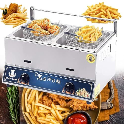 WEIMILOR Friteuse électrique Commerciale, Machine à Frire de Cuisine de comptoir de 20 L, friteuse à Frites de Poulet en Acier Inoxydable de Grande capacité avec 2 paniers à friture et Couvercle,20L