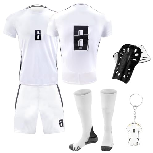 Dekewe Fußballtrikot für Kinder, Nr.8/10/13 Fußball Trikot Sets für Kinder, Herren Jungen Fussball Jersey Football Trikots Set mit Knieschützer und Schlüsselanhänger, Fußball Trikot Sets