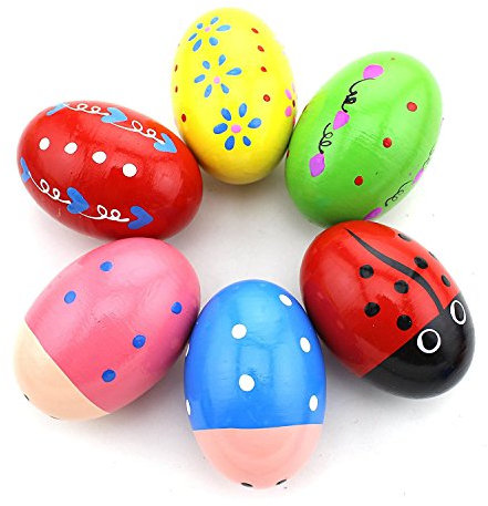 Uooduby Set von 6 Percussion Musical Ei Maracas Egg Shakers Fuer Kinder