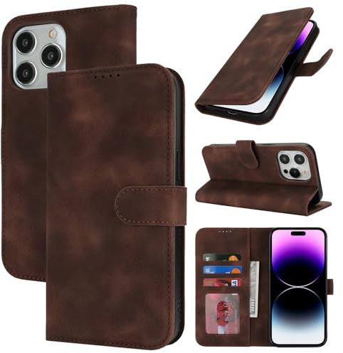Zouzt Hülle für iPhone 14 Pro Max, Premium PU Leder, Vintage Dunkelbraun | Handyhülle mit Kartenfächern, Magnet Klapp Schutzhülle, Stoßfeste TPU-Innenhülle, Frauen Männer, Leather Wallet Phone Case