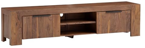 Woodkings TV-Bank Osbon | Massive TV-Bank 200 cm | Wohnzimmer Lowboard aus Akazie | Fernsehbank Mit Türen & Fächern für TV, Konsole & Zubehör