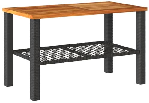 Myheimly Gartentisch, Esstisch für Garten Terrasse, Terrassentisch mit Holzplatte Stahlrahmen, Gartenmöbel Tisch Schwarz 70x38x42 cm Poly Rattan Akazienholz