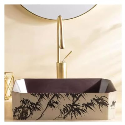 YYUINU Vasque De Salle De Bains, Vasque De Comptoir De Style Chinois, Lavabo Design À Motif De Bambou,A