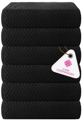 Casa Copenhagen Wave Textured 6 teiliges Klein Badetücher Set - Schwarz, 550 g/m², 6 teiliges Klein Badetücher, Baumwolle Handtüchern Rau und zäh Einsatz, Geschenkset für Badezimmer
