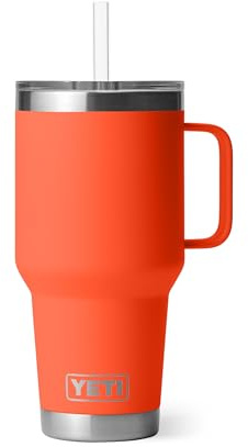 YETI Rambler - Vaso aislado al vacío con asa y tapa con pajilla, vaso de agua de viaje, vaso aislado al vacío con asa, acero inoxidable, papaya