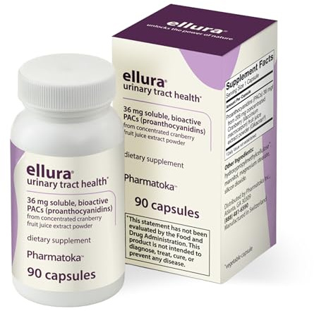 ellura 36 mg Clinically Backed Soluble, Bioactive PACs – 100% Concentrated Cranberry Fruit Juice Extract, for Urinary Tract Health, 90 Capsules