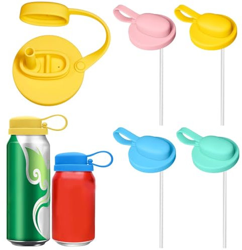 4Pcs Silicone Beverage Can Lids,Spill-Proof Can Lids,Reusable Can Covers for Tins,with Straws and Dust covers,Dust and Insect-Proof Easy to Carry,for Standard Size Cans Fizzy Beer Energy Drink(5.5cm)