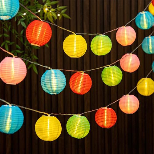 ENLACE Lanterne en papier avec 10 lanternes LED multicolores de 2 m de diamètre - 7,5 cm de diamètre