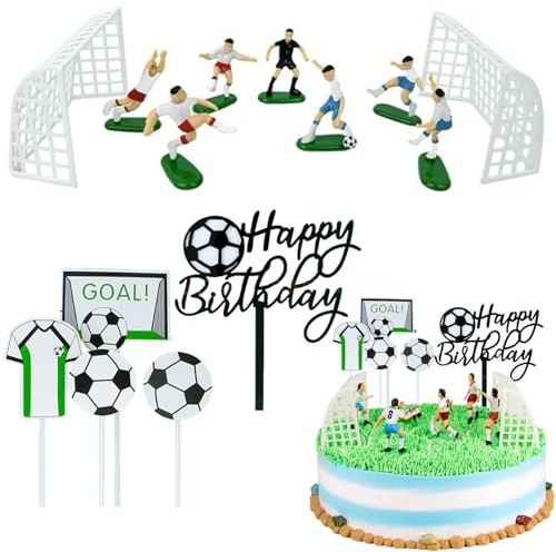 Tortendeko Fussball, 14 Stück Fussball Deko Geburtstag Kinder, Fußball Tortendeko für Kuchen und Cupcakes, Wieder verwendbare Party Dekoration für Fußball Geburtstagsfeiern