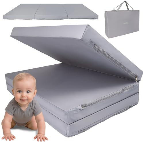 MalPlay Matratze für Reisebett 120x60 Zusammenklappbar, für Reisebett, Kinderbett, Laufstall SOVO grau