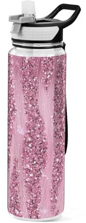 Pink Glitter-Sports Water Bottle 1L Leakproof Design Water Bottle, BPA Free Tritan Plastic Drinking Bottle for School, Office, Gym, Cycling