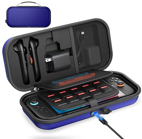 [Ladung Innen] Tasche für Nintendo Switch 2/OLED/Original, Große HarteTasche für Adapter und Joy-pad Aufbewahrung, Reise-Tasche für Switch 2 D S Konsole mit 22 Spielkartenfächern, Blau