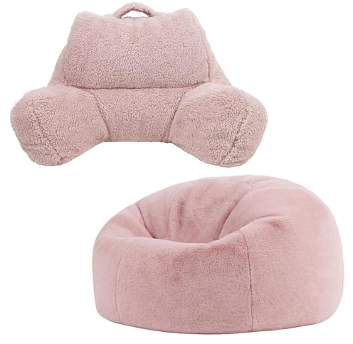 icon Kingston Faux Fur Bean Bag and Cushion with Filling Included, Pink | Made in the UK, Adult Beanbag, Comfy Chair, Reading Pillow, Soft Plush Fabric, For Lounge and Bedroom