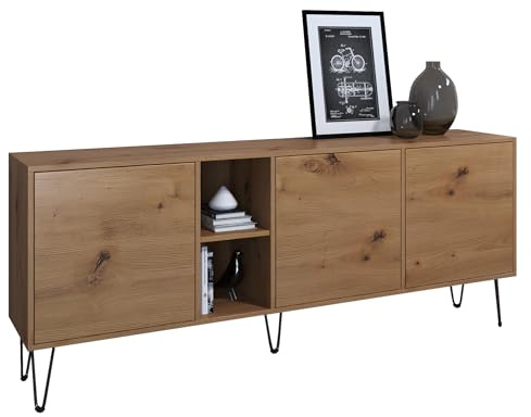 Vladon Sideboard Havana, TV-Schrank mit 3 Türen und 2 offene Fächer, Kommode Made in Germany, Eiche Evoke/Eiche Evoke (181,5 x 73 x 35 cm)
