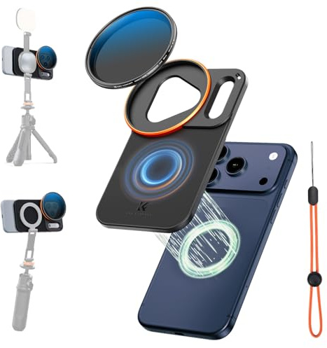 K&F CONCEPT Magnetic Lens Filter Mount Adapter with 58mm ND2-32 Filter | Variable ND Filter Compatible with iPhone 17 Pro Max, iPhone ND Filters Kit - FA101