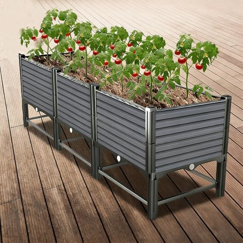 Dalumian Jardinera elevada, Jardinera de Exterior con Orificios de Drenaje, Jardinera elevada con Patas, Jardinera Rectangular Alta para Patio, jardín, balcón (Gris)
