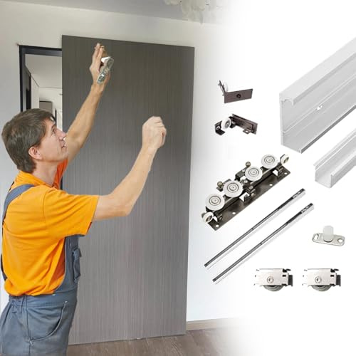WLCGYD Schiebetür Komplettset Ghost Door Hardware Kit 0,9 0,8 1 1,2 1,5 M, Verdeckte Schiebesysteme, Versteckte Schienenlose Schiebetür(140cm/4.6ft)