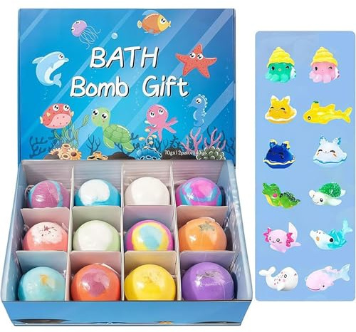 ZVD 12PCS Badebombe mit Überraschung,2026 Neu Badekugeln Kinder Badebomben Kinder mit Überraschung,Badekugel Ocean Surprise Bath Bombs for Kids Badezusatz für Mädchen und Jungen (Ocean)