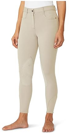 Ovation Women's Tall Size Euro Melange Zip Front Knee Patch Cotton Breeches, Neutral Beige, 26