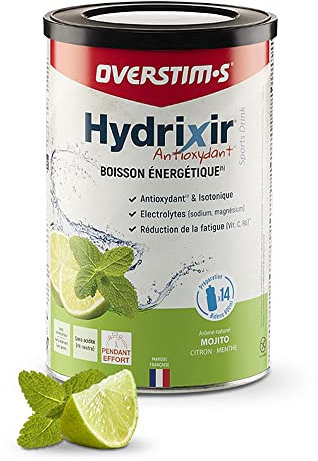 OVERSTIM.s- Boisson Hydrixir Antioxydant (600g) - Boisson énergétique isotonique pour le sport – Electrolytes (sodium,magnésium) – Vitamines (B1,B6,C,E) – Réduction de la fatigue - Saveur Mojito