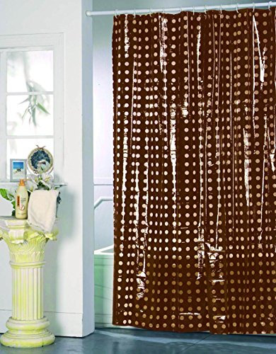 MSV, Tenda da doccia, PVC, Rivestimento antibatterico, 100% vinile, Anelli inclusi, Rivestimento antibatterico e idrorepellente, lavabile a 40°, Made in Europe, Cioccolato a pois, 180 x 200 cm