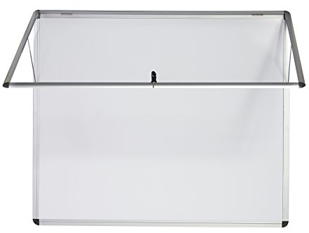 Bi-Office Schaukasten Vitrine Enclore, Schwingtür nach oben, Whiteboard, Mangetische Innenfläche, geeignet für 6 x DIN A4, silberner Aluminiumrahmen, abschliessbar