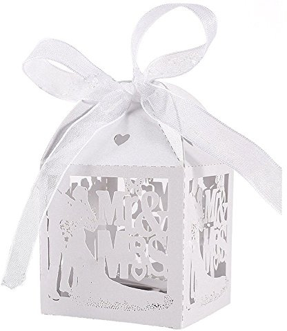 Musuntas 50Tlg.Mr & Mrs Vogelkäfig-Entwurf Hochzeit Taufe Gastgeschenk Geschenkbox Kartonage Schachtel Tischdeko Bonboniere Box Hochzeit Dekoration（ ivory weiß)