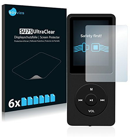 Savvies 6 Stück Schutzfolie für AGPtek 8GB MP3-Player Displayschutz-Folie Ultra-Transparent