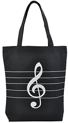 Musik hoher Note Violinschlüssel Muster Leinwand Handtasche Shopper Lebensmittels Staubbeutel Kinder Studenten wiederverwendbar Tragetasche Bücher Snacks Lebensmittel Lunch Abendessen Box schwarz