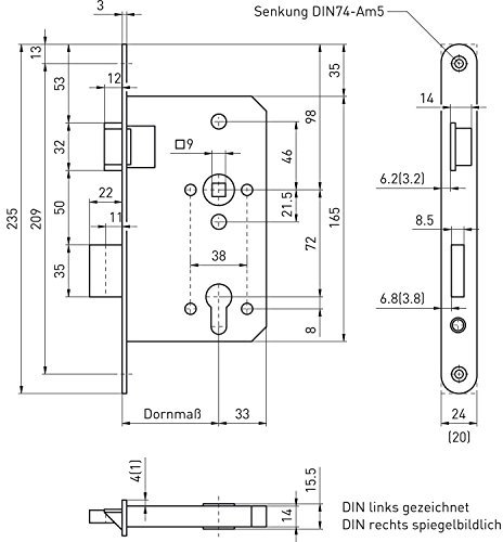Fluchttürschloss 6013 1-flg. Funk. E/EN 1125, links, Edelstahl Stulp 20