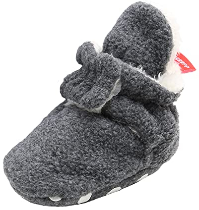 TMEOG Unisex-Baby Neugeborenes Fleece Booties Bio Baumwoll-Futter und rutschfeste Greifer Winterschuhe (0-6 Monate, A_Grau)