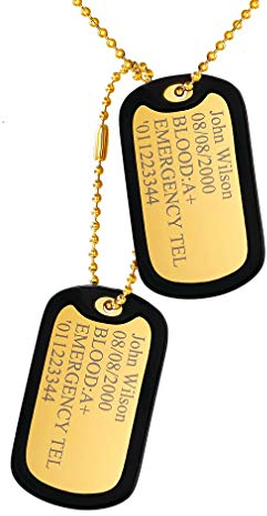Custom4U 2 Plaques Militaires Collier Personnalisable Homme Prénom Or 2 Chaîne Militaire Plaque Dog Tag Military Gravé