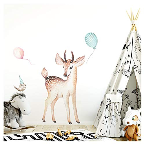 Little Deco Wandtattoo Kinderzimmer Mädchen REH & Vogel I M - 92 x 100 cm (BxH) I Tiere Wandaufkleber Babyzimmer Wandsticker Kinder Aufkleber Sticker Stickers DL153
