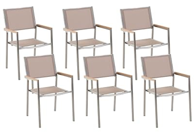 Beliani Gartenstuhl Set 6 Stühle Polyester/Edelstahl beige Grosseto