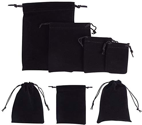 nbeads 32 Stück Samt Beutel, 4 Größen Schwarz Kordelzug Schmuckbeutel Hochzeit Gunsten Süßigkeiten Geschenk Samt Taschen für Schmuck Geschenk verpackungen Weihnachten