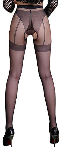 Collants porte-jarretelles sexy en maille avec ouverture à l'entrejambe pour femme, noir, taille unique