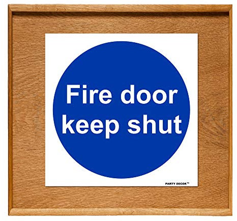 4 x safety sign - Fire Door Keep Shut - self adhesive weather proof vinyl sticker label - 10cm x 10cm (MPN5057)