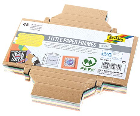 folia 64801 - Little Paper Frames quadratisch, Bilderrahmen aus Fotokarton zum Zusammenkleben, 48 Stück sortiert in 8 Farben