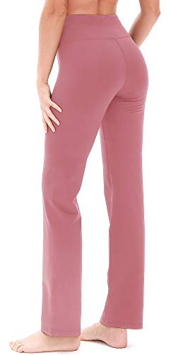 icyzone Damen Bootcut Yogahose Lange Sporthose Hohe Taille Flare Fitness Training Hosen (M, Pink)
