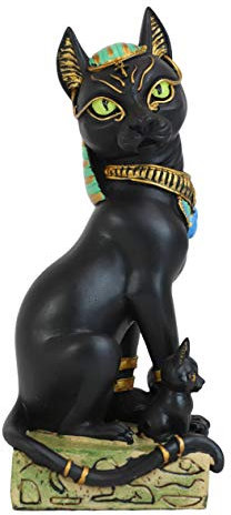 Ebros Antike ägyptische Göttin sitzende Katze Bastet Mutter mit Kätzchen, Statue in lebendigen Farben, 19,1 cm hoch, Beschützer des Pharaos, Frauen und Katzen, Heim- und Fruchtbarkeits-Bast Figur